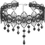 SuperLove Sexy Hollow Lace Floral Bead Pendant Choker Black