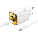 hoco. N52 Променливотоково зарядно устройство USB+Type-C гнездо 20W, PD бързо зарядно устройство 3.0 + Type-C кабел, БЯЛО N52 БЯЛО TYPE-C (N52 WHITE TYPE-C)