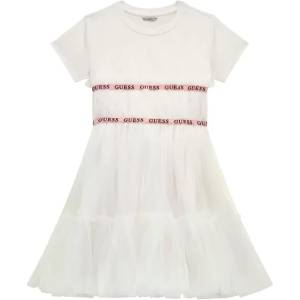 Guess Разкроена комбинирана рокля в бяло за момиче Guess
