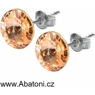 Swarovski Elements Rivoli vlepený krystal stříbrné náušnice pecky puzety oranžové kulaté 51037.3 Light Peach meruňková oranžová velmi světlá