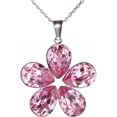 Swarovski Elements Stříbrný náhrdelník růžová kytička (slzička, kapka) 54037.3 Rose (růžová)