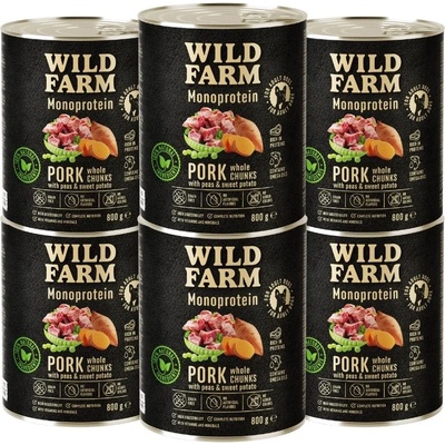 WILD FARM Монопротеинова свинска храна 6x800 г хипоалергенна храна за кучета