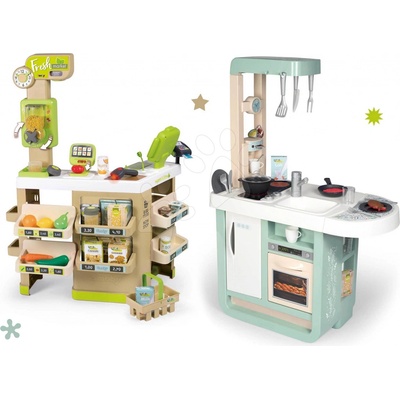 Smoby Cherry Kitchen Green set kuchynka so zvukmi s obchodom Fresh Market s bio potravinami