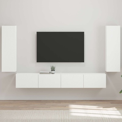 vidaXL Комплект за стена на телевизор 4 pcs Лъскаво бяло (3408929)