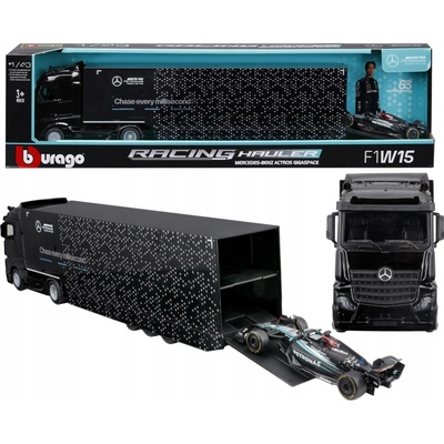 Bburago RACE MB Tahač s návěsem + F1 MercedesAMG Petronas W15 2024 63 George Russell 1:43