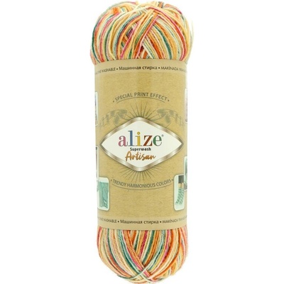 Alize Superwash Artisan 9012 žlto oranžovo zelená
