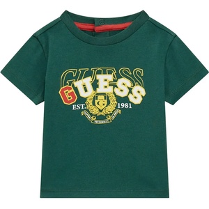 GUESS Зелена тениска за бебе момче с надпис Guess в червено, бяло и жълто
