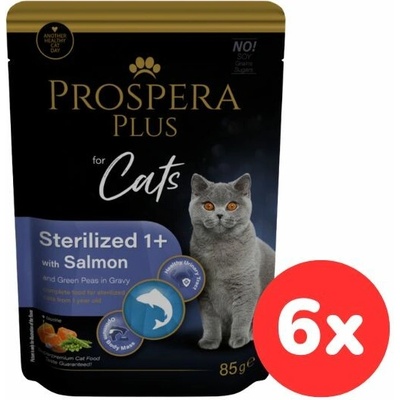 Prospera Plus Cat Sterilised 1+ losos a hrášek 6x85 g