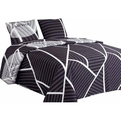 Euromat přehoz na postel 220 x 240 + 2× 40 × 40 cm - Tavira trojúhelníky černé