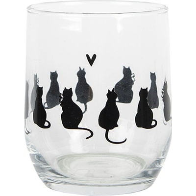 Clayre & Eef Sklenička na vodu s kočkami a srdíčkem Dog&Cat Ø 8*9 cm 300 ml
