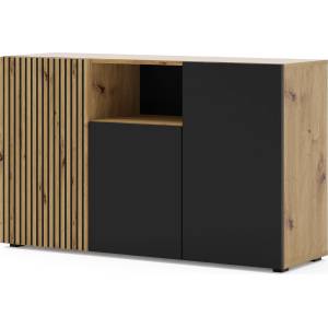 BIM Furniture Комод auris 3d 135 см, дъб артисан/черен мат (auriskom3ddacmset)