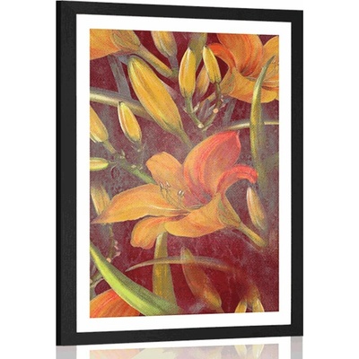 Plakát s paspartou rozkvět oranžové lilie - 40x60 black