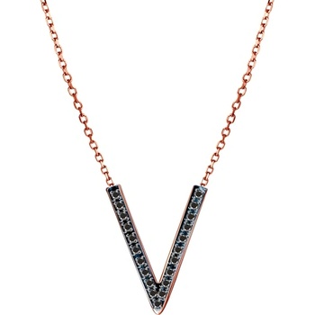 SAVICKI Колие с буква V: розово злато. диаманти