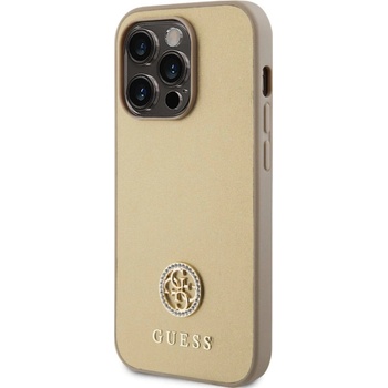 GUESS Предпазен калъф Cover Guess PU 4G Strass Metal Logo за iPhone 15 Pro Max, Златен