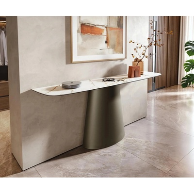 Delife Edge oválný tvar 180×40 cm keramika Calacatta Luxe bílá zlatá šedá Estelo kov titanová barva