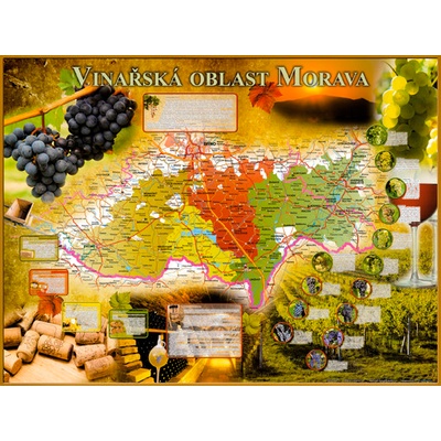 Excart Maps Vinařské oblasti Moravy - nástěnná mapa 116 x 88 cm Varianta: bez rámu v tubusu, Provedení: laminovaná mapa v lištách
