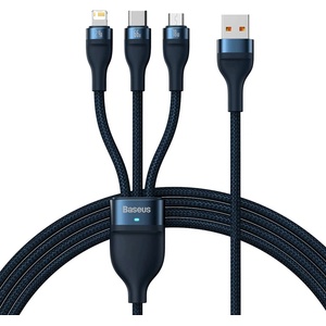 Baseus Кабел за данни 3в1, USB, 66W, 1.2m - Baseus Flash Series 2 (CASS040003) - син