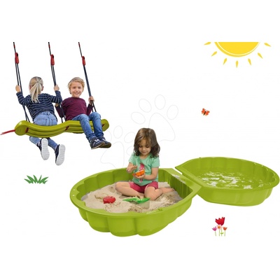 BIG Set pískoviště mušle dvoudílné Watershell Greenzelené a oboustranná houpačka závěsná