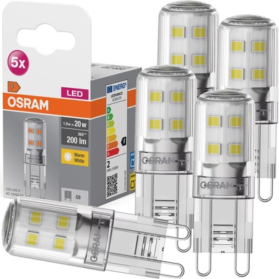 Osram 4058075758049 LED En.trieda 2021 F A G G9 špeciálny tvar 1.9 W = 20 W teplá biela x v 15 mm x 15 mm 5 ks; 4058075758049