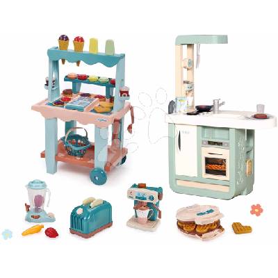Set kuchyňka a zmrzlinový stánek Cherry Kitchen Smoby s elektronickými funkcemi a sada kuchyňských spotřebičů
