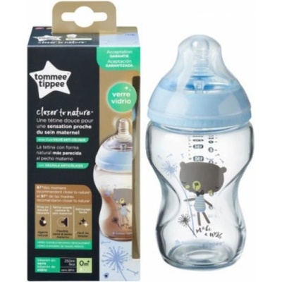 Tommee Tippee kojenecká láhev C2N skleněná potisk blue 250ml