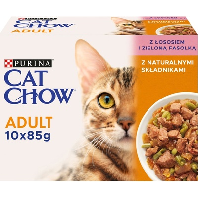Cat Chow Adult losos a zelené fazuľky v želé 10 x 85 g