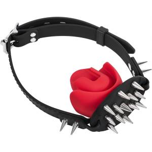 Rimba Bondage Play Mouthgag with Bit and Studs Black-Red