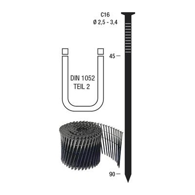 Pás hřebíků C16 3,1 x 90 mm HGA pozinkovaný vázaný drátem 16 stupňů