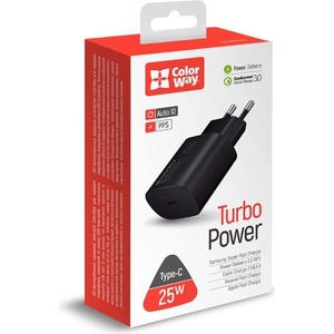 ColorWay USB зарядно устройство, порт за доставка на енергия PPS USB Type-C (25 W), черно (CW-CHS033PD-BK) (CW-CHS033PD-BK)