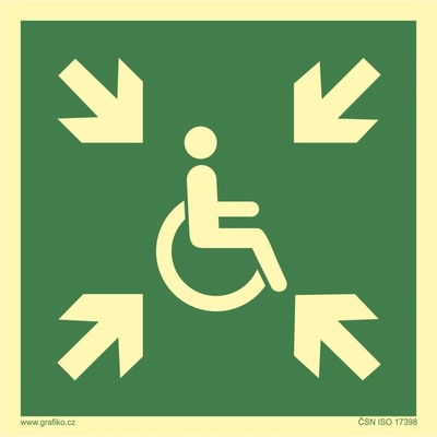 Grafiko | Dočasné evakuační místo - fotoluminiscenční - Materiál Hliník, Rozměr 200x200mm