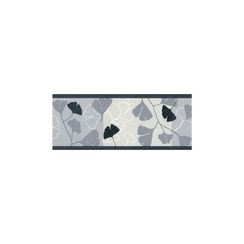 IMPOL TRADE Samolepící bordury ginkgo listy šedo-stříbrné, rozměr 5 m x 6,9 cm