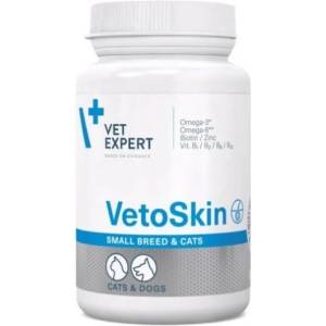 VetExpert Vetoskin Small breed and cats - хранителна добавка за кучета от мини породи и котки, за поддържане на оптимално състояние на кожата и качество козината, 60 капсули, Vet Expert - Полша