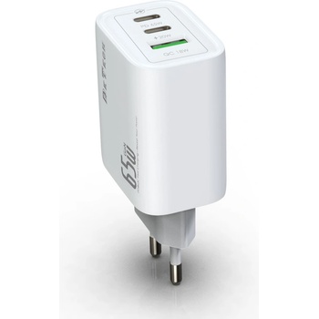 DeTech Мрежово зарядно устройство DeTech DE-PD, 65W, GaN, 2 x Type-C F, 1 x USB F, Бял - 40342 (40342)