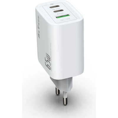 DeTech Мрежово зарядно устройство DeTech DE-PD, 65W, GaN, 2 x Type-C F, 1 x USB F, Бял - 40342 (40342)