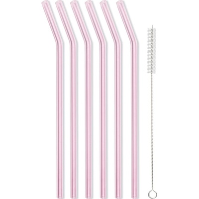 Vialli Design Súprava 6 ružových sklenených slamiek 23 cm