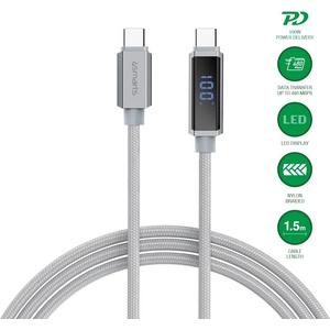 4smarts Здрав кабел с въжена оплетка за бързо зареждане, за устройства с USB-C порт - 4smarts DigitCord USB-C to USB-C 100W Cable (сив) (150 см) (541439)
