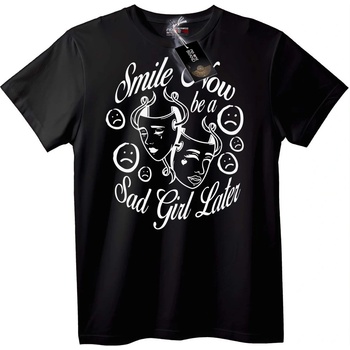 NOONEBRAND Тениска Усмихни се Сега, Тъжна по-Късно - 6XL, Black