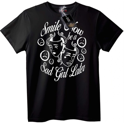 NOONEBRAND Тениска Усмихни се Сега, Тъжна по-Късно - 6XL, Black