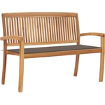 vidaXL Стифираща градинска пейка с възглавница, 128, 5 см, тик масив (3063287)