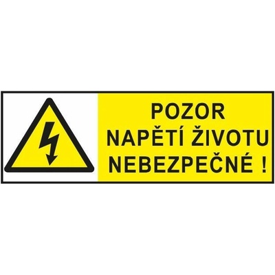 Značka výstrahy - Pozor napětí životu nebezpečno! Fólie 9 x 3,2 cm, aršík 18 ks