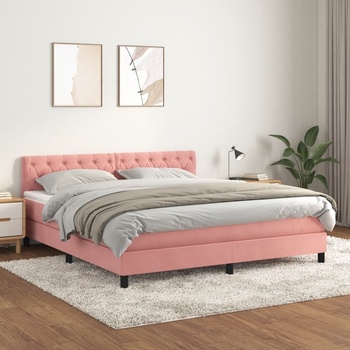 vidaXL Боксспринг легло с матрак, розово, 160x200 см, кадифе (3141496)