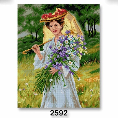 Předloha vyšívací 40 x 50 cm 2592 dáma s květinami