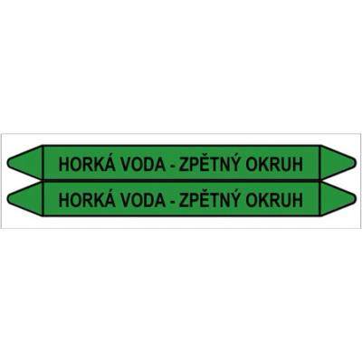 Značení potrubí, horká voda - zpětný okruh,2 ks, 450 × 52 mm PZ 008837
