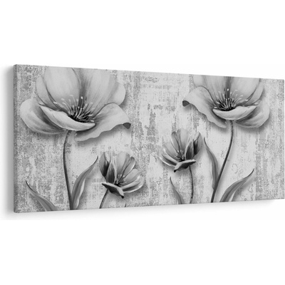 Obraz - Čiernobiele kvety na pozadí, jednodielne 250x125 cm