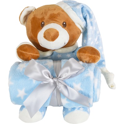 Cangaroo Бебешко одеяло с мека играчка Cangaroo - Addie Bear, 90 х 75 cm, синьо (111964)