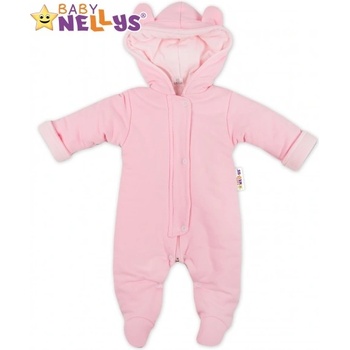 Baby Nellys Oteplenie overal / kombinézka s kapucňu a uškami ružový