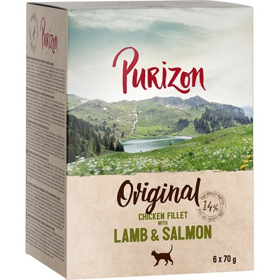 Purizon Adult bez obilnín kuracie filety s jahňacím a lososom 12 x 70 g