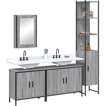 Image 1 of vidaXL Комплект мебели за баня от 4 части сив сонома инженерно дърво (3214813)