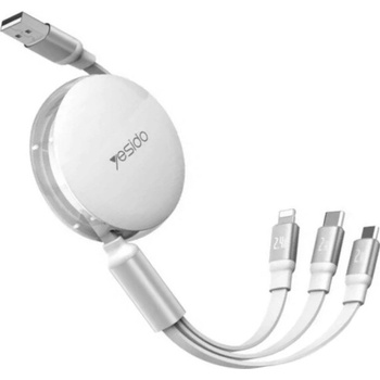 Yesido CA117 3v1 výsuvný nabíjací a dátový USB-A na USB-C / Lightning / micro USB 1,2m bílý