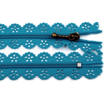 ZIP s krajkovým okrajem zdobený s jezdcem 20cm - 1ks Tyrkysová